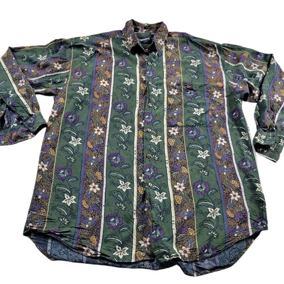 J T Beckett Shirt Mens Medium Multicolor Geometric Print Button Up Cool Retro - Picture 1 of 7